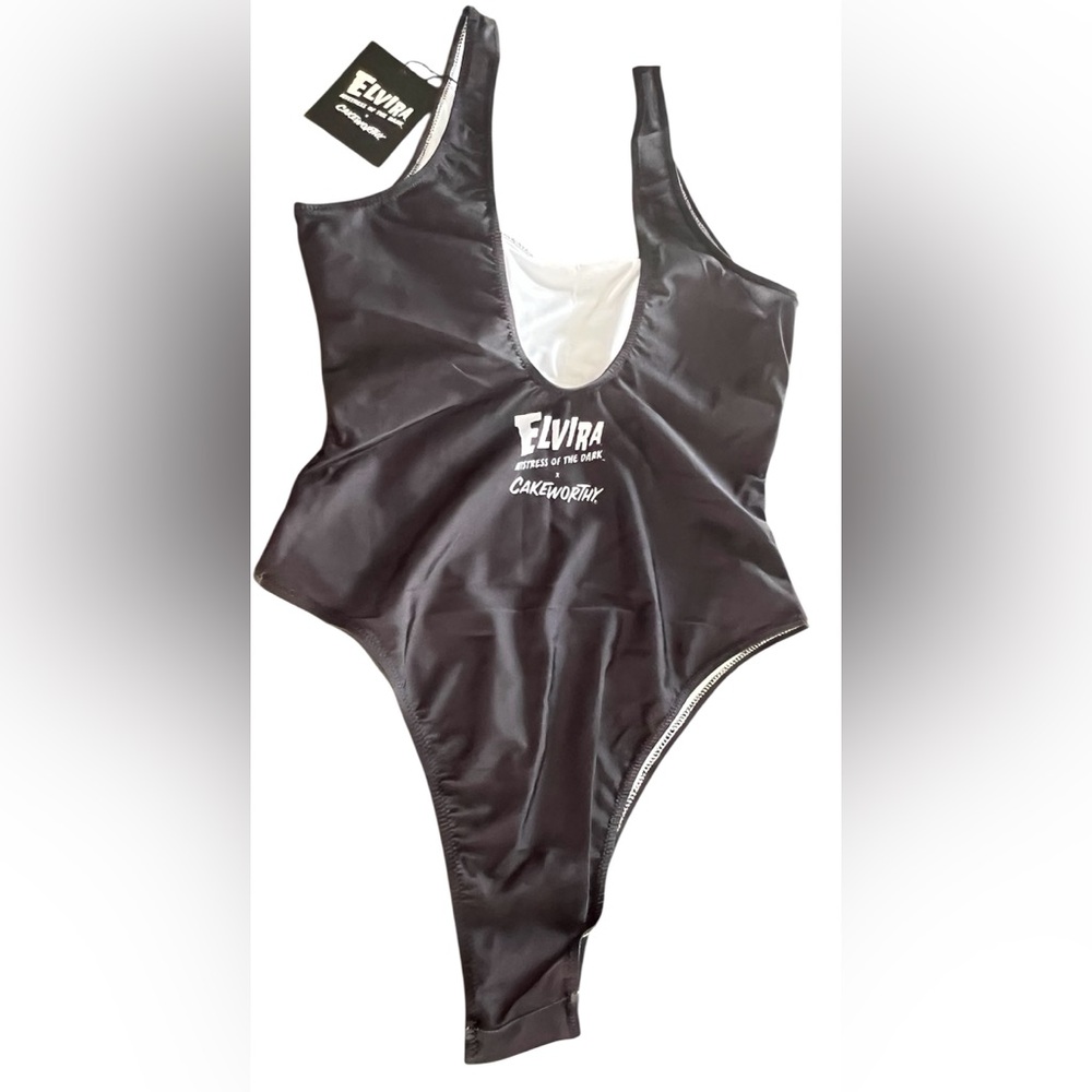Elvira Mistress Of The Dark Womens Black Bats One Piece Swimsuit Size Large NWT - Picture 2 of 5